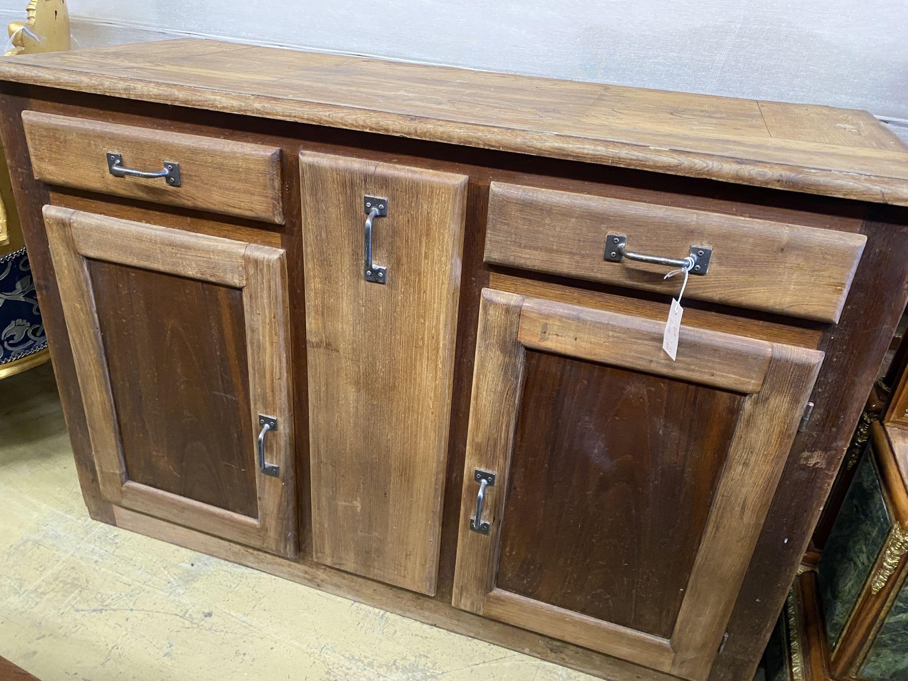 An early 20th century French bread cabinet, width 133cm, depth 51cm, height 90cm